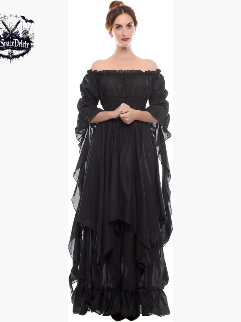 Medieval Renaissance Dress Cotton Off Shoulder Long Sleeve Elastic Waist